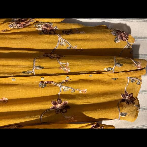 Anthropology Fig and Flower Mustard Gauze Embroidered Button Up Blouse 2X - Picture 4 of 11